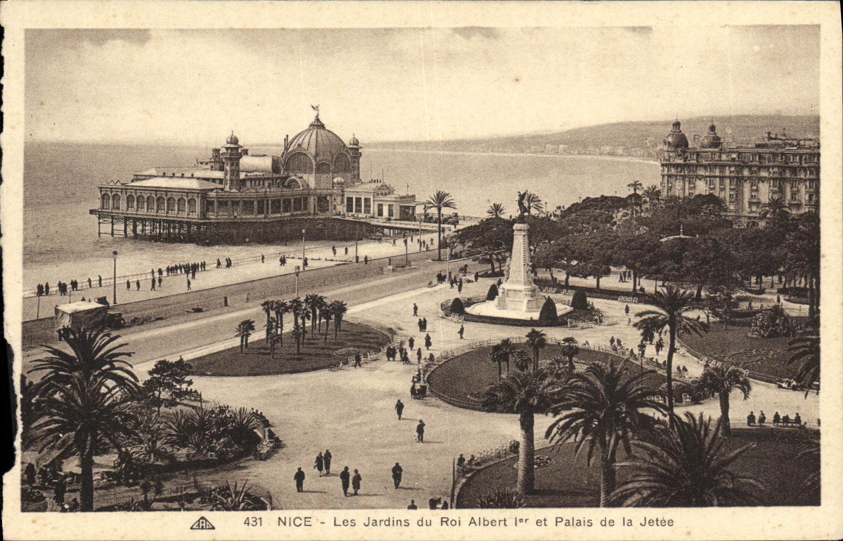 VINTAGE POSTCARD Nice Gardens of King Albert 1st and Palate of the Pier