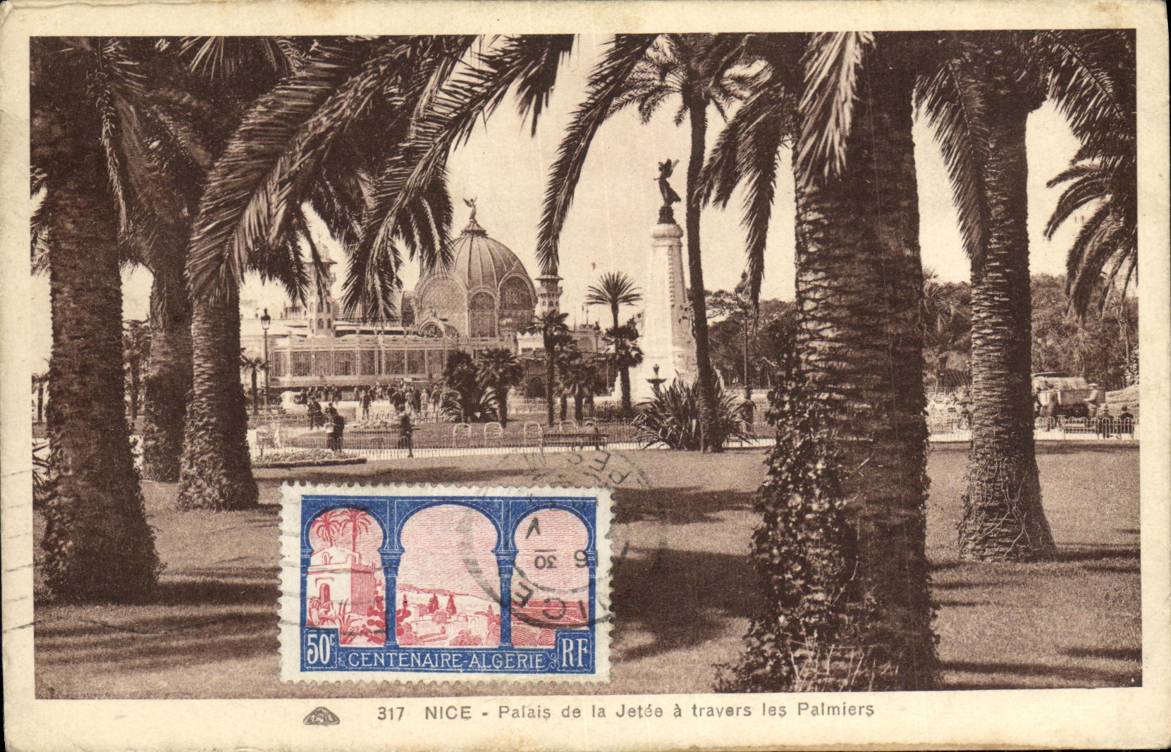 CPA Nice palais de la jetee a travers les palmiers