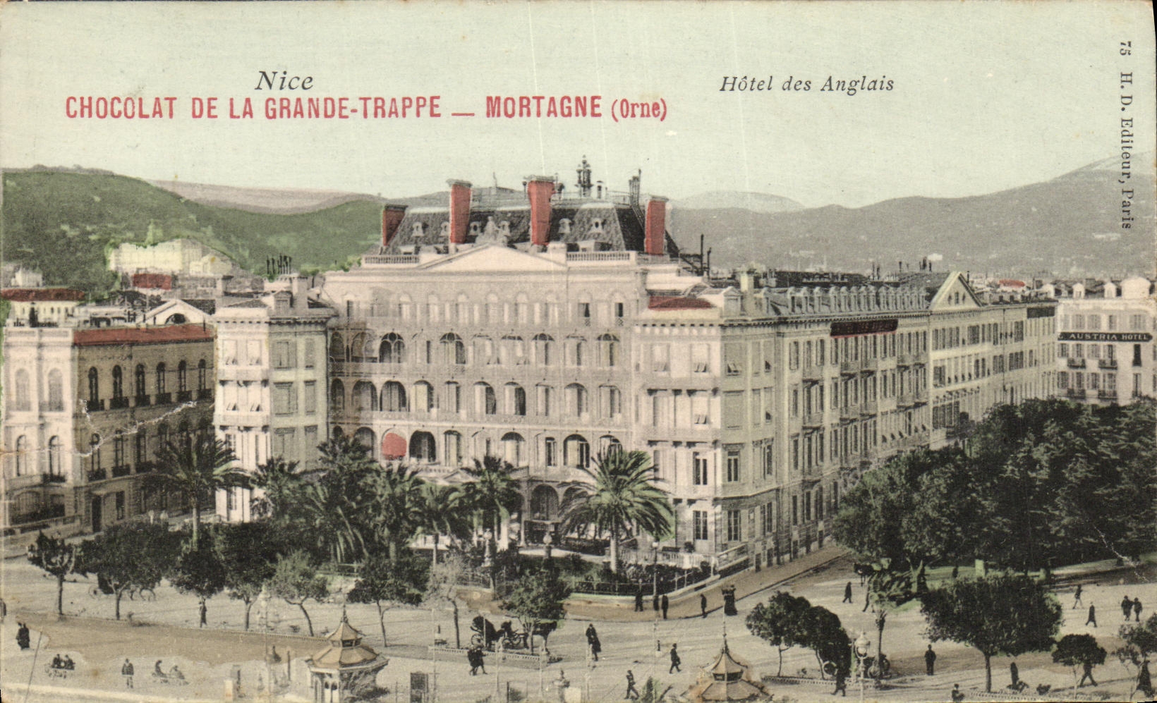 Hotel de la POSTAL de la VENDIMIA Niza del chocolate ingles de la publicidad la puerta de trampa grande de Mortagne