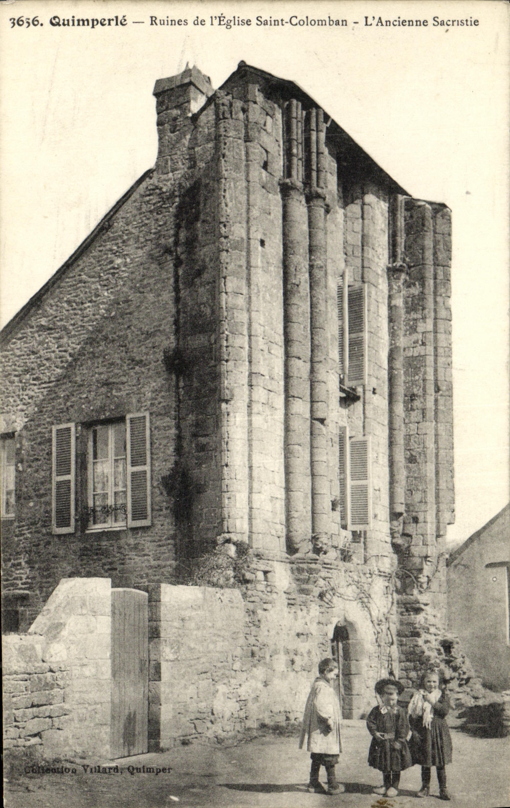 VINTAGE POSTCARD Quimperle Ruins of L Church Colomban Saint Old sacristy Children
