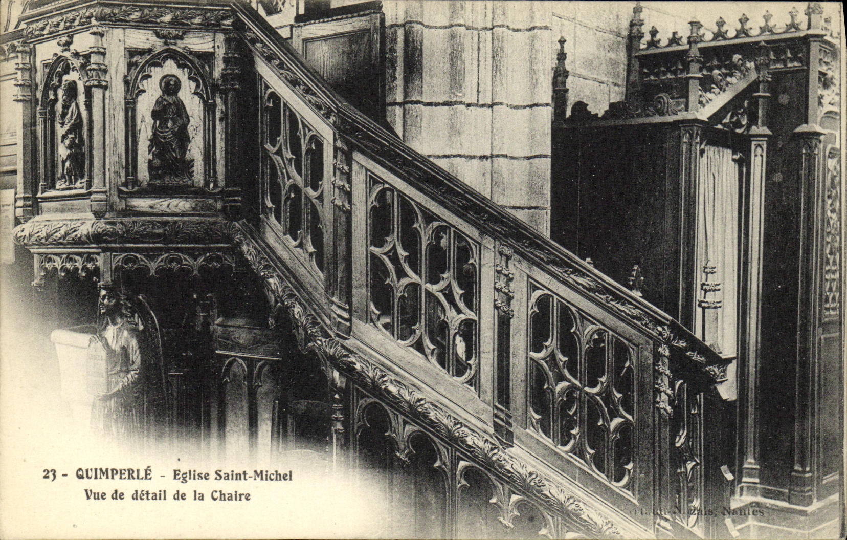 VINTAGE POSTCARD Quimperle Church St Michel Seen of Detail of the Pulpit