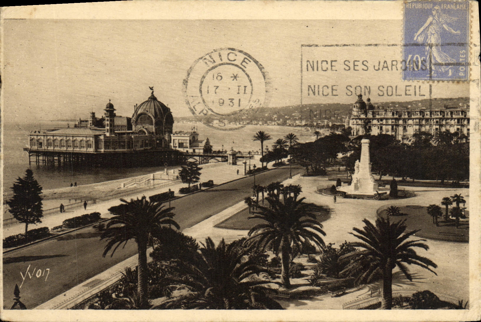 VINTAGE POSTCARD Nice the Gardens Albert and the Palate of the Pier