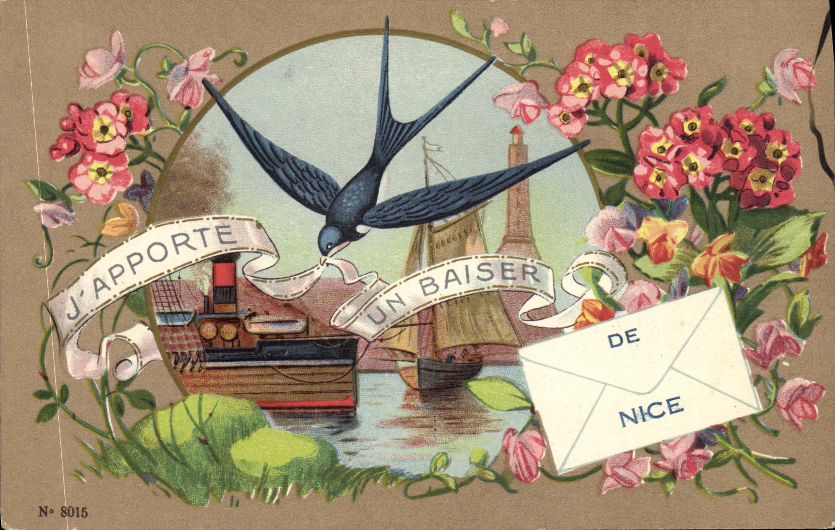 VINTAGE POSTCARD J Brings from Nice Hirondelle