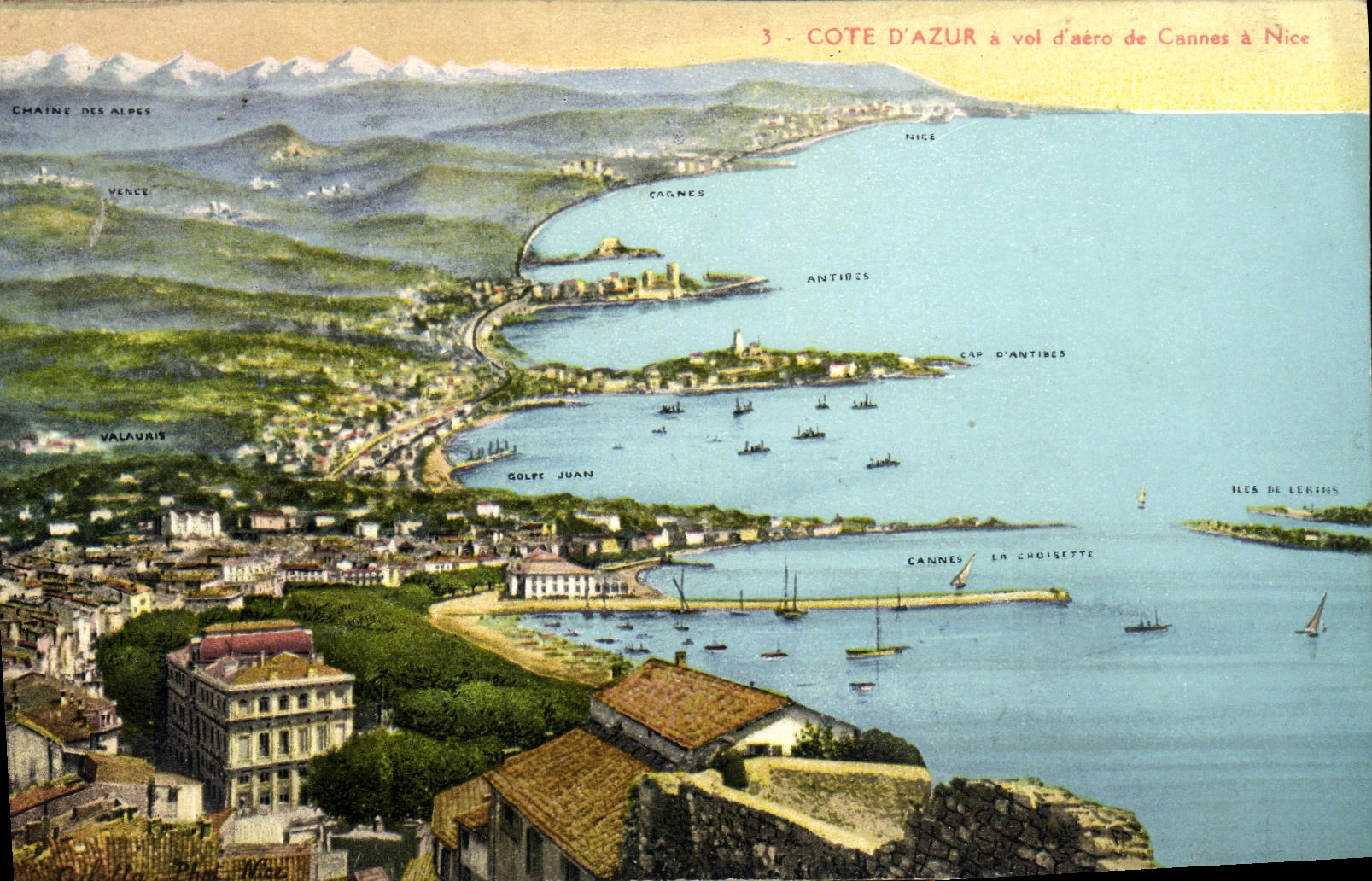 VINTAGE POSTCARD Cote D Azur has flight D aero of Cannes has Nice
