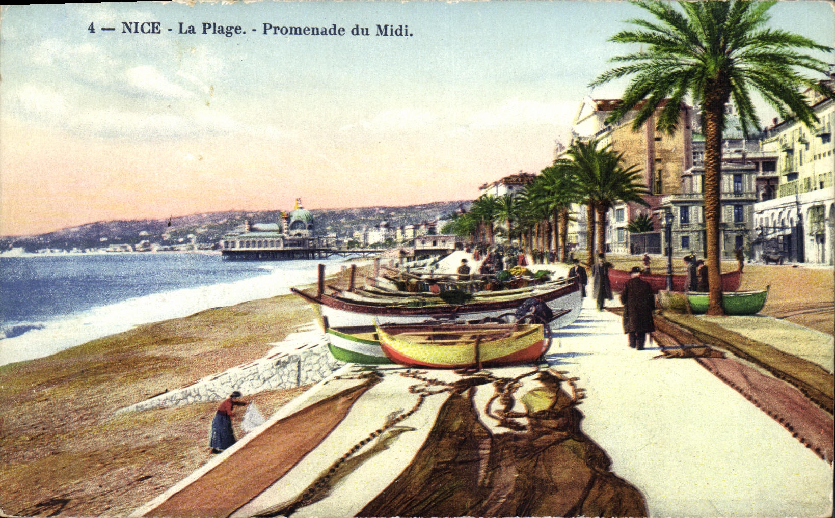 VINTAGE POSTCARD Nice the Beach Walk of the South Boats of sin