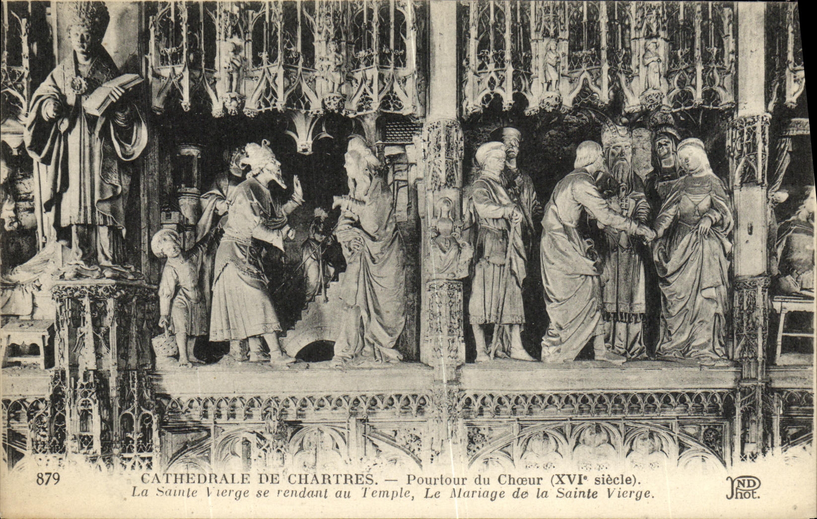 CPA Cathedrale de Chartres Pourtour du Choeur XVl siecle La sainte Vierge se rendant au temple Le mariage de la sainte 