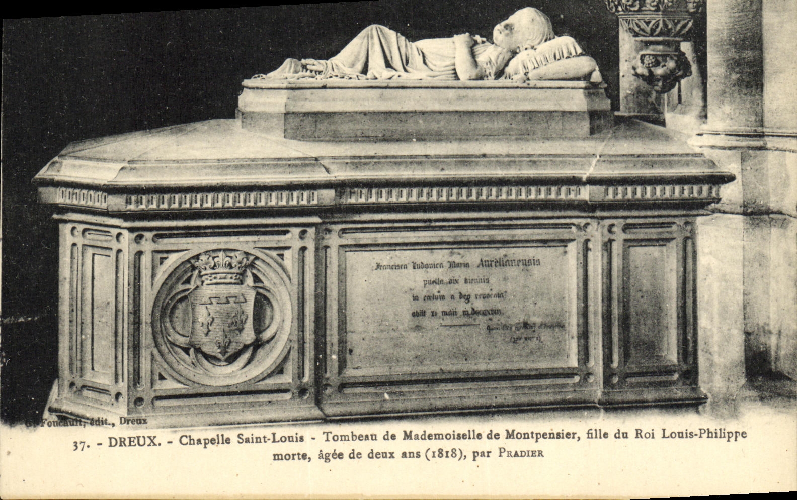 Tumba de St  Louis de la camara acorazada de Dreux de la POSTAL de la VENDIMIA de la muchacha de Srta  de Montpensier de rey Louis Felipe