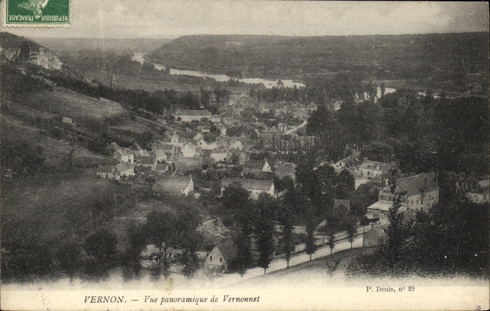 Opinion panoramica de Vernon de la POSTAL de la VENDIMIA de Vernonnet