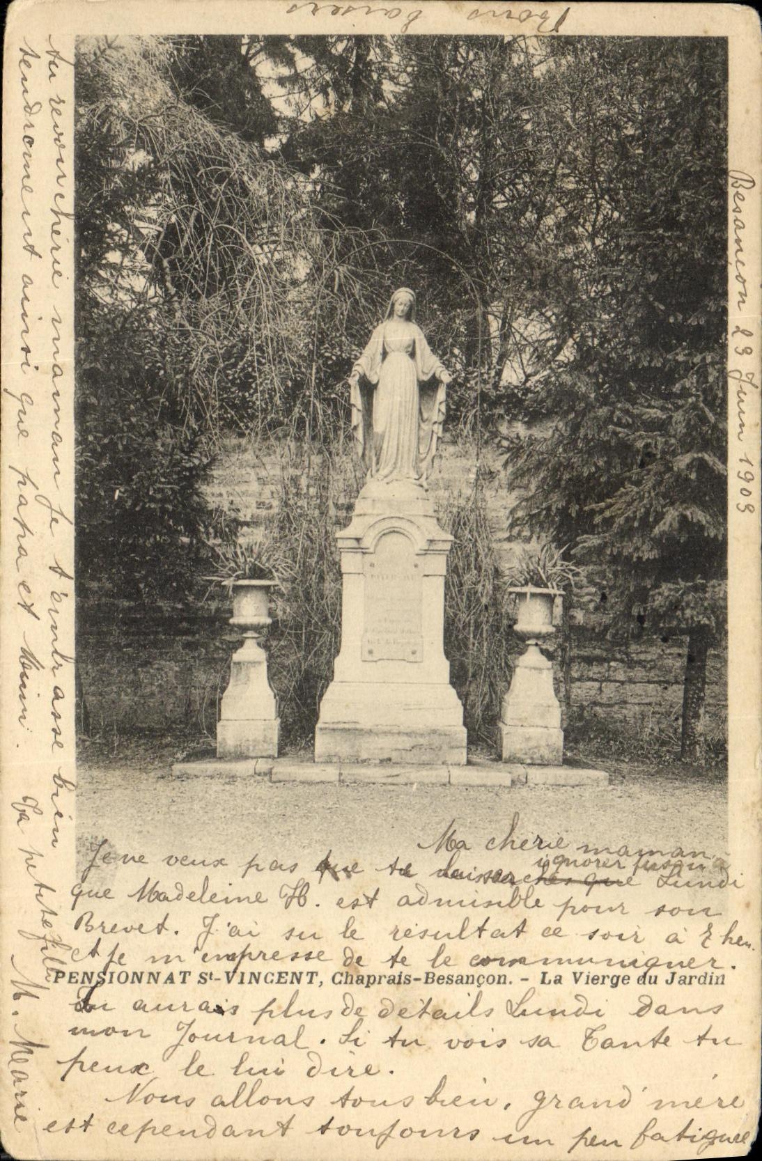 CPA Chaprais Besancon La vierge du jardin Pensionnat St Vincent