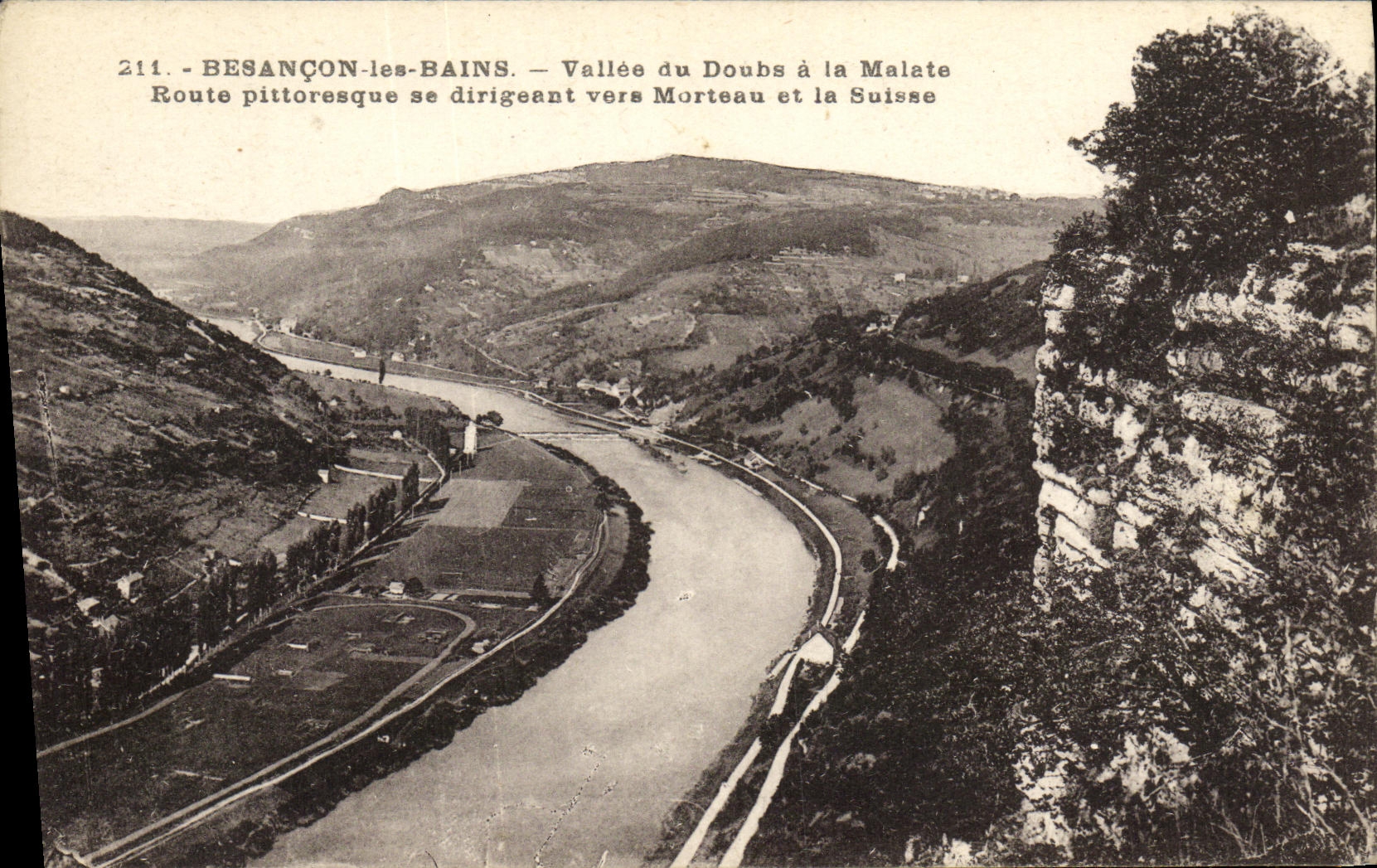 CPA Besancon les Bains Vallee du Doubs a la Malate Route se dirigeant vers Morteau et la Suisse