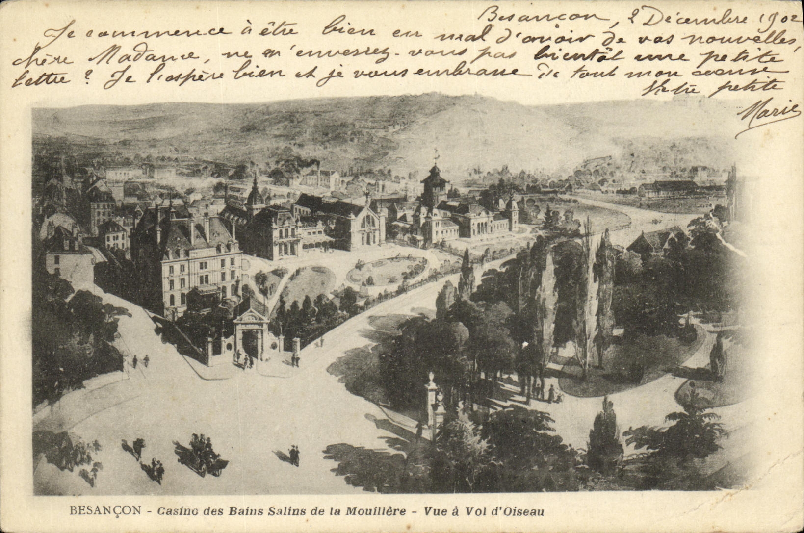 CPA Besancon Casino des Bains Salins de la Mouillere Vue a Vol d Oiseau