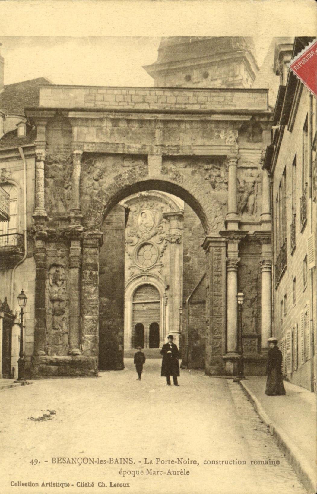 VINTAGE POSTCARD Besancon les Bains the Black Gate Roman construction time Marc Aurele