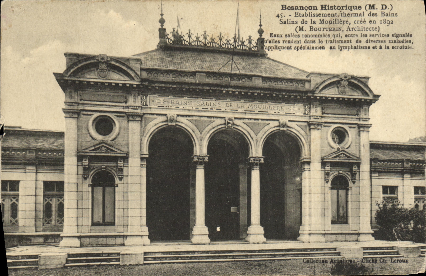 VINTAGE POSTCARD Besancon Historique Hydropathic establishment of the Saline Baths of Mouillere creates in