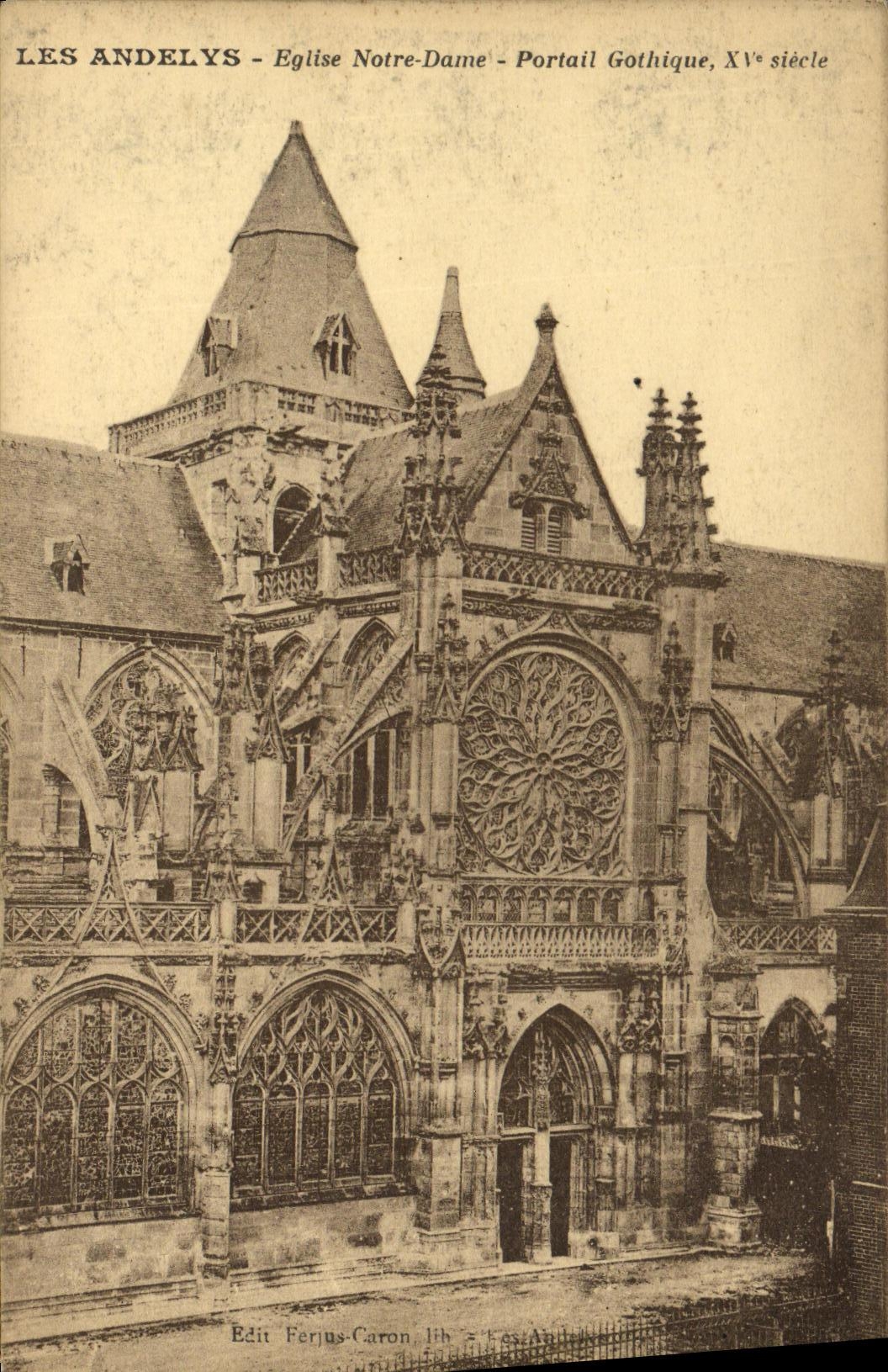 VINTAGE POSTCARD Andelys Church Gothic Notre Dame Gate XV E century