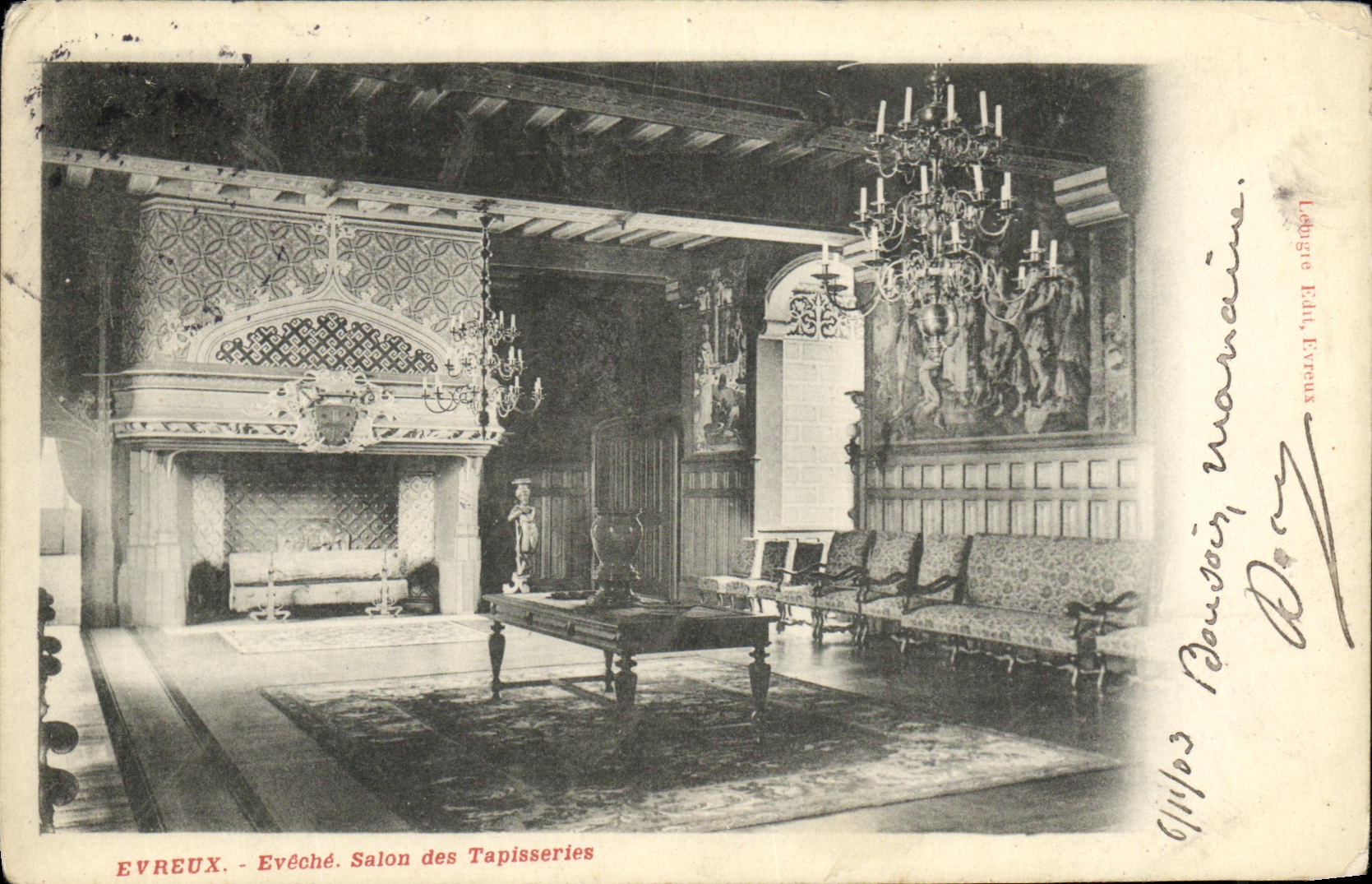 Sala de estar de Evreux Eveche de la POSTAL de la VENDIMIA de las tapicerias