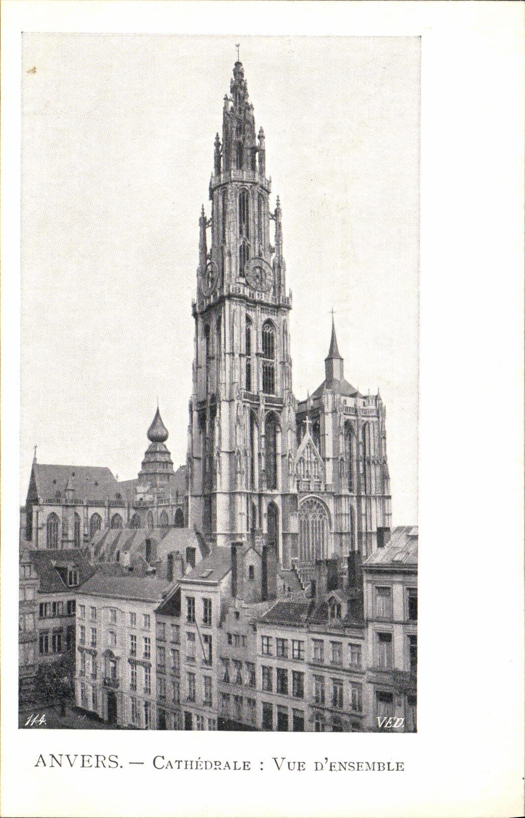 POSTAL Amberes D vista catedral de la VENDIMIA junto