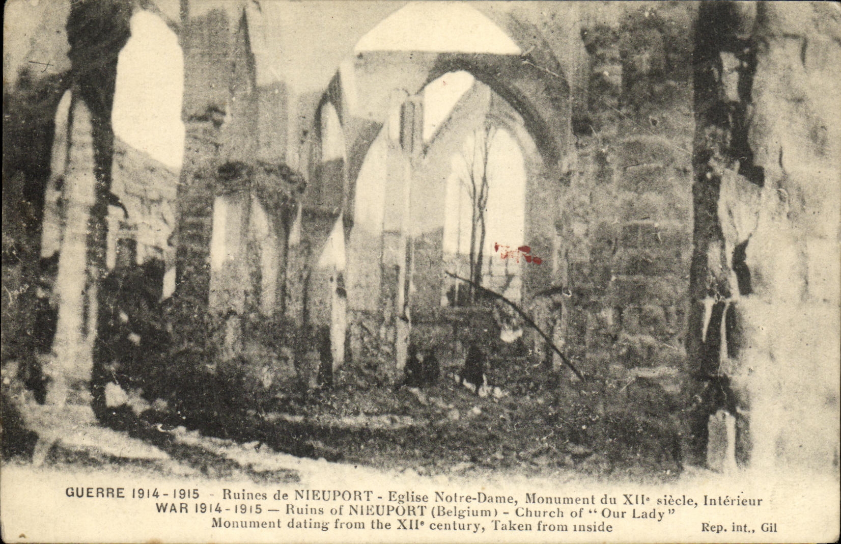 VINTAGE POSTCARD Ruins of Nieuport Notre Dame Militaria