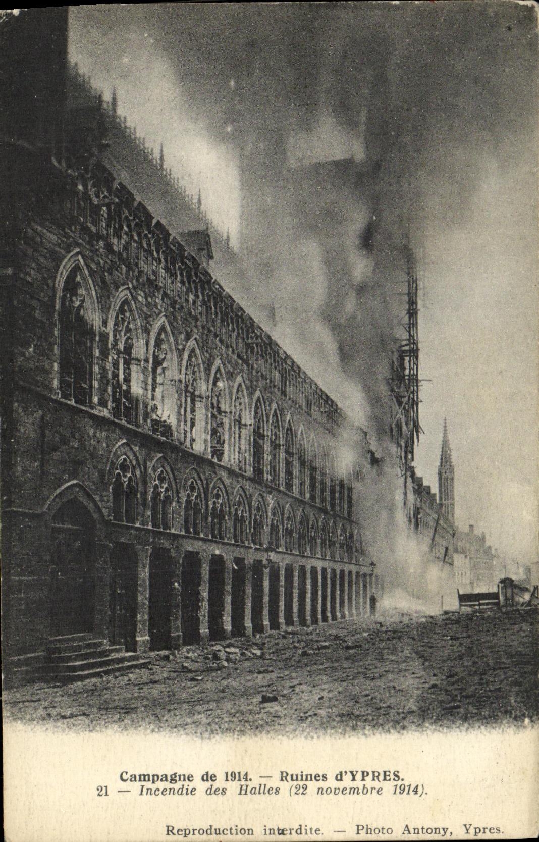 La POSTAL Campagne de la VENDIMIA de las ruinas D Ypres fija el fuego a los mercados
