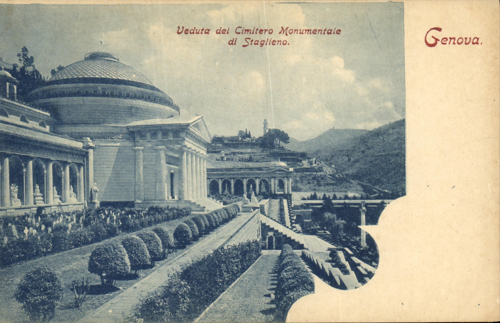 Di Staglieno de Genova Veduta del Cimitero Monumental de la POSTAL de la VENDIMIA