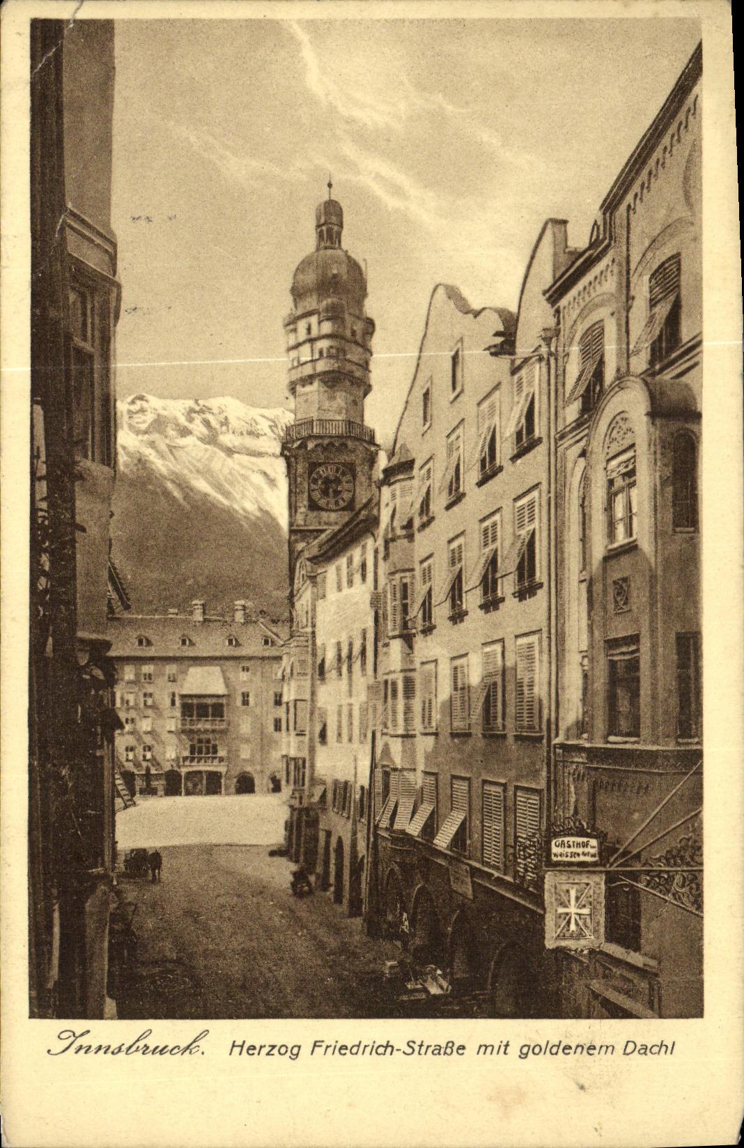 VINTAGE POSTCARD Innsbruck Herzog Friedrich Strasse put goldenem Dachl