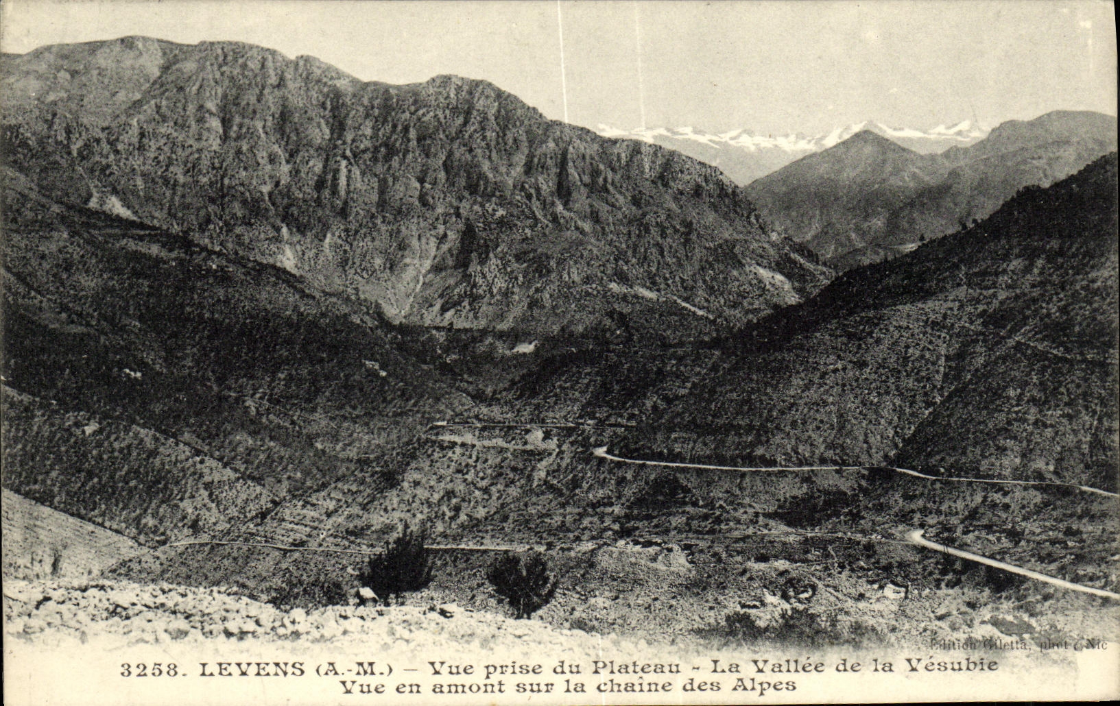 CPA Levens Vue Prise du Plateau La Vallee de la Vesubie Vue en amont sur la chaine des Alpes