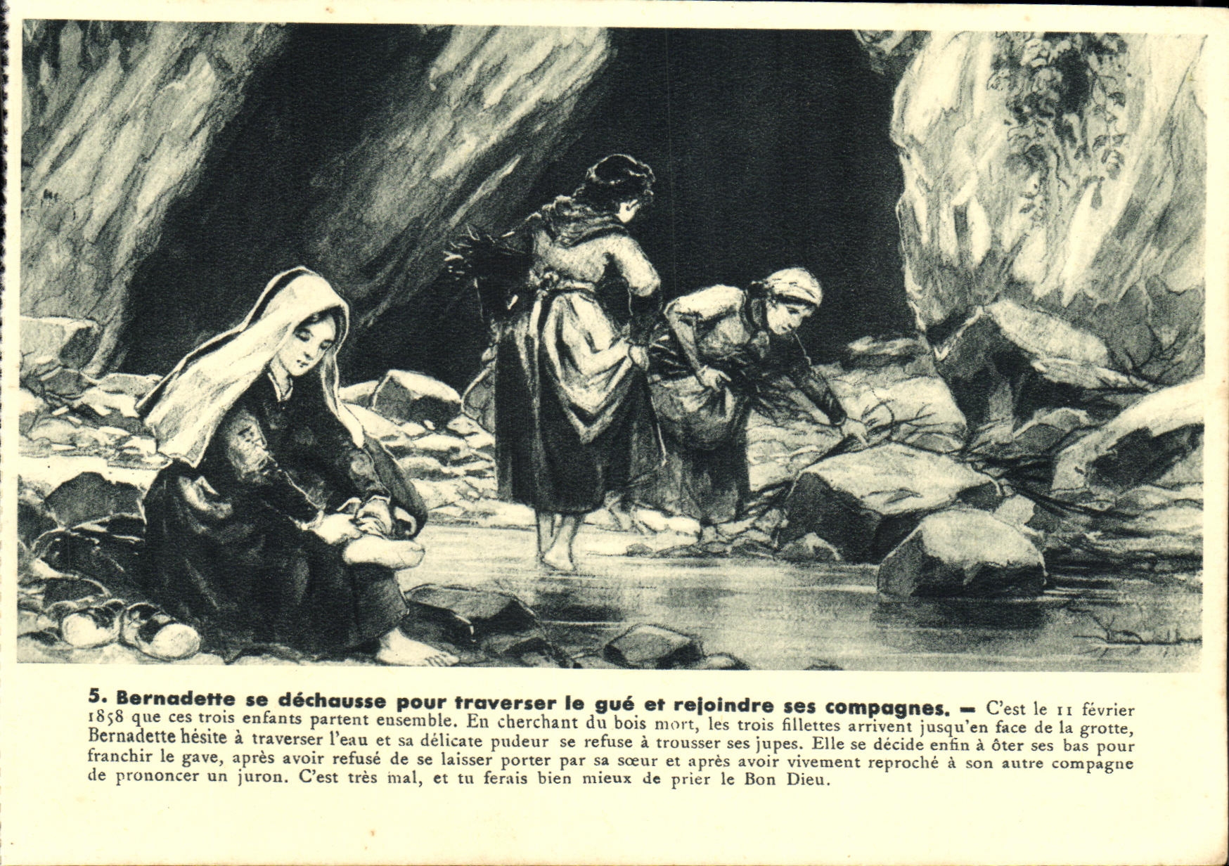 CPA Bernadette se Dechausse Pour Traverser le Gue et Rejoindre ses compagnons Lourdes