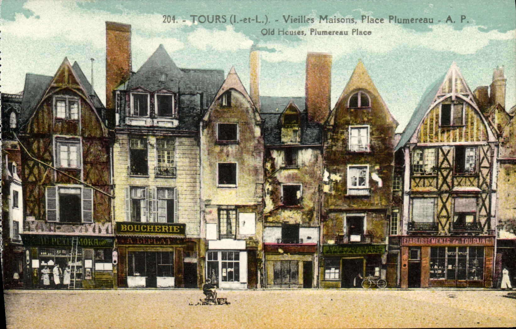 VINTAGE POSTCARD Tours Old Houses Places Plumereau Boucherie