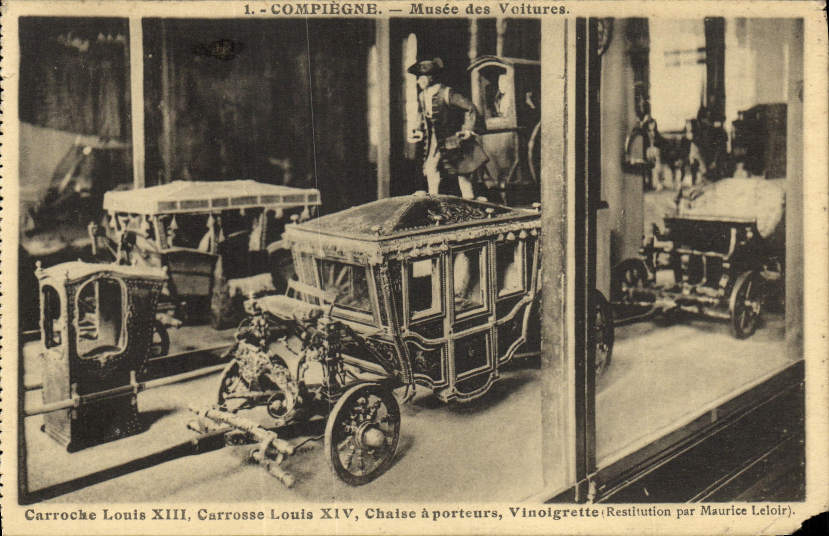 CPA Carroche Louis Xlll Carrosse Louis XlV Chaise a porteurs Vinoigrette Compiegne Musee des voitures