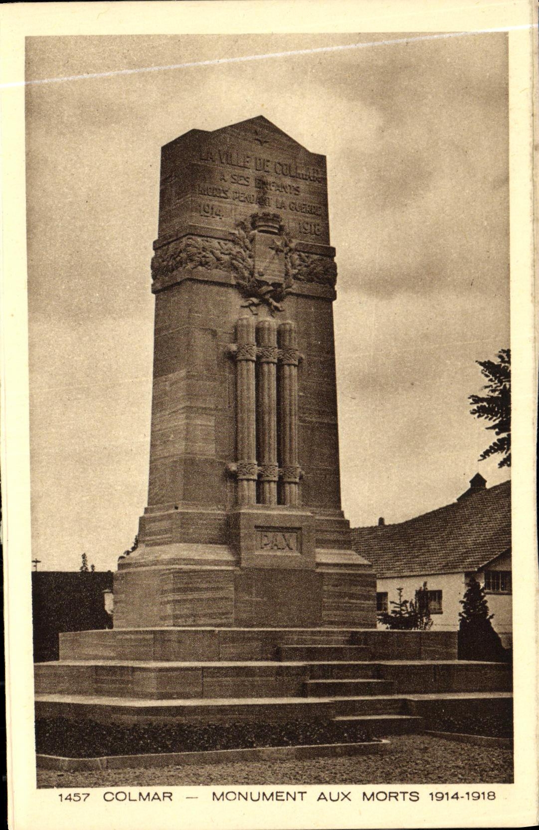 Monumento de la guerra de Colmar de la POSTAL de la VENDIMIA