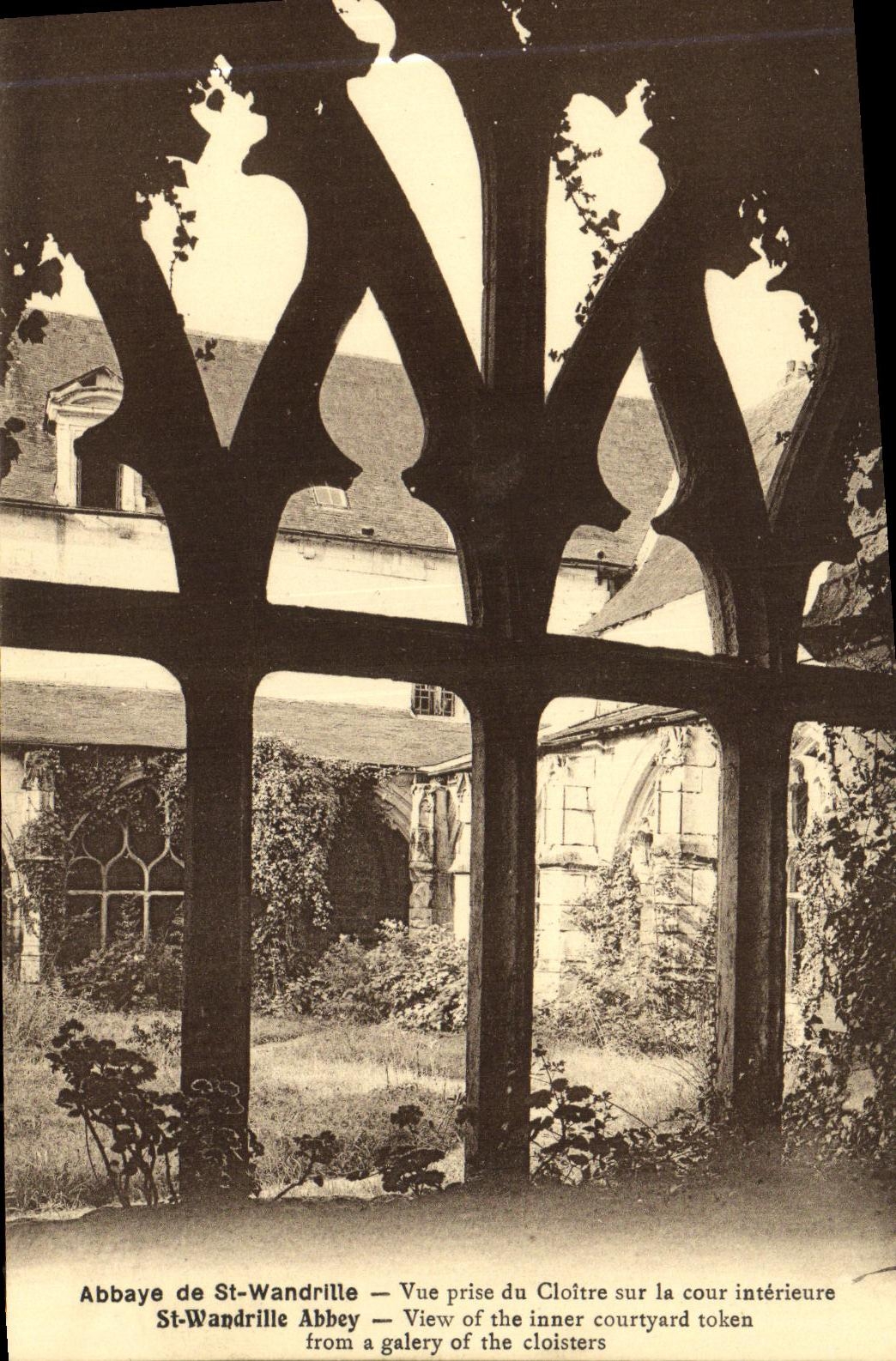 VINTAGE POSTCARD Abbey of St Wandrille Seen from of the Cloister on the interior court