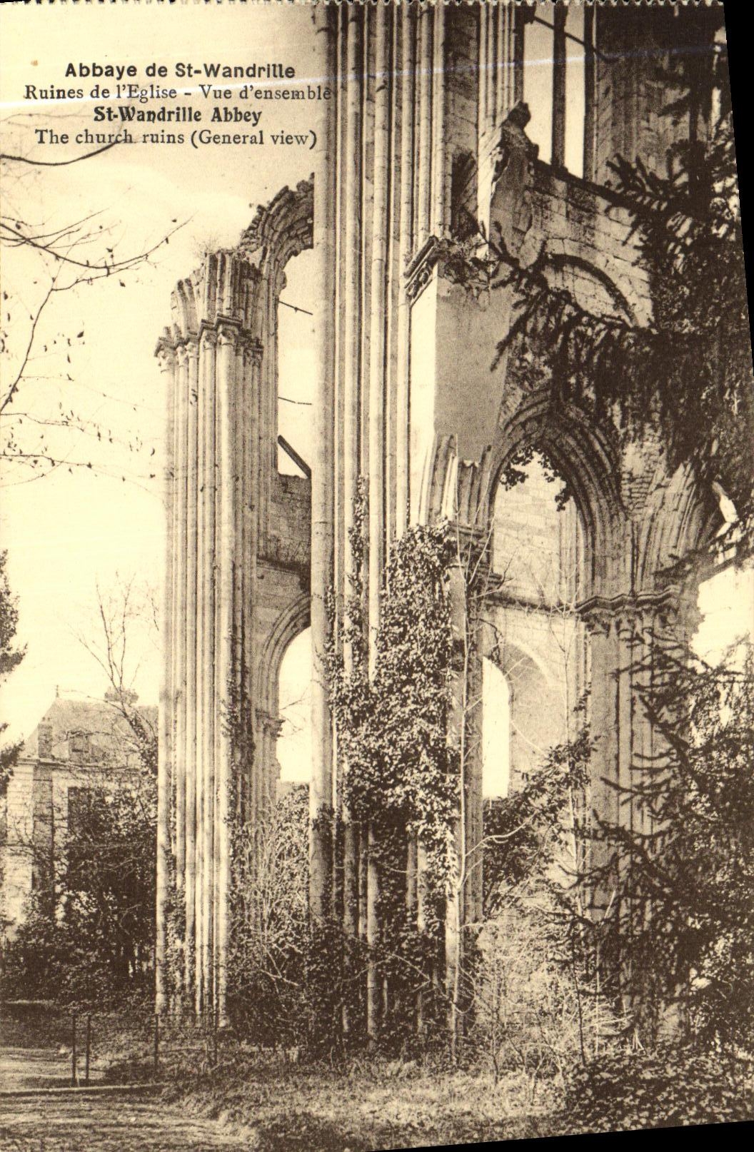 VINTAGE POSTCARD Abbey of St Wandrille Ruins of L Church Seen D together