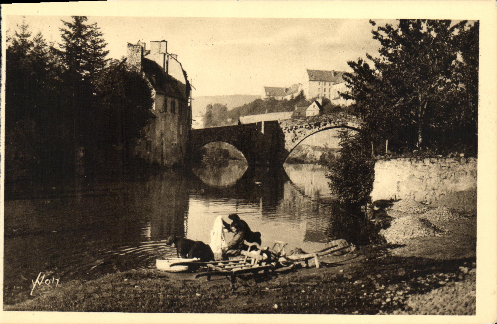 CPA Gorges du Tarn Mende Pont Notre Dame lavandieres