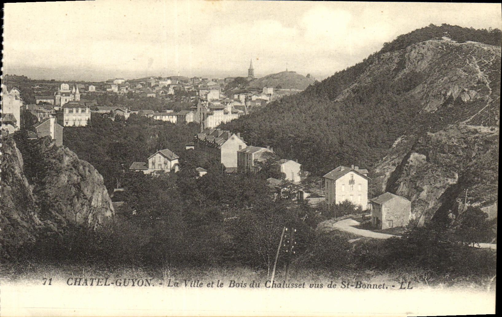 POSTAL Chatel Guyon de la VENDIMIA la ciudad y la madera de Chalusset vistas de capo del St