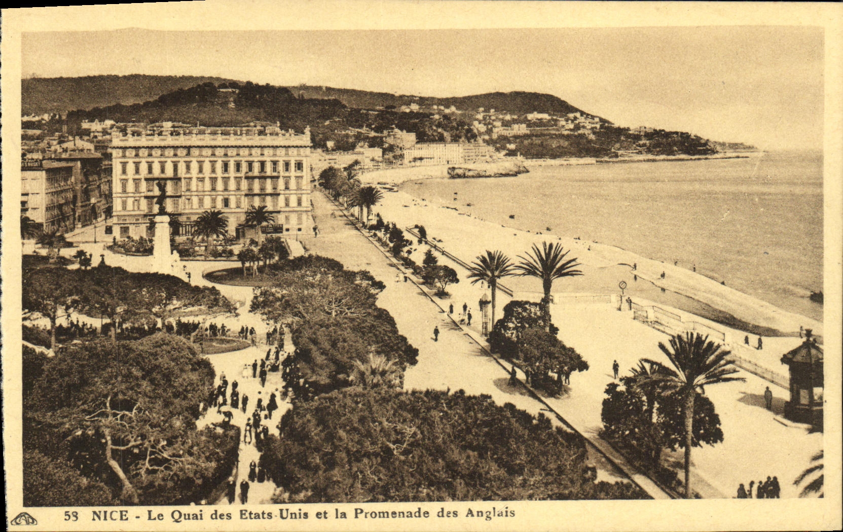 POSTAL de la VENDIMIA Niza el Quay de los Estados Unidos y de la caminata del ingles