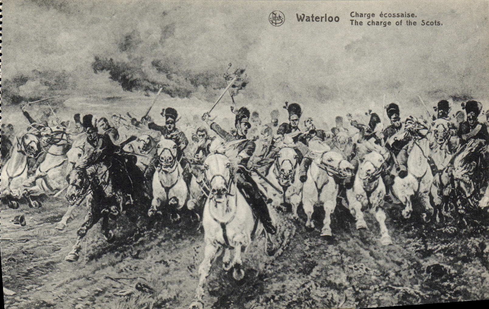 VINTAGE POSTCARD Waterloo Charges Scottish Militaria