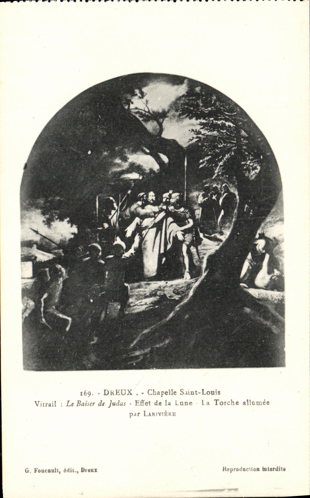 Vidrio manchado de St  Louis de la camara acorazada de Dreux de la POSTAL de la VENDIMIA el beso de Judas