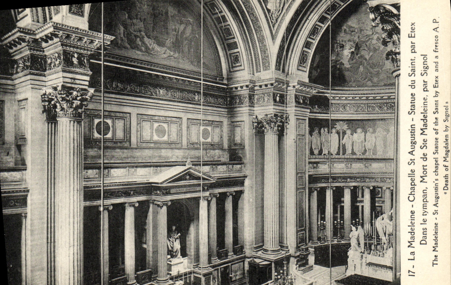 VINTAGE POSTCARD the Madeleine Vault St Augustin Statue of the Saint by Essex Paris
