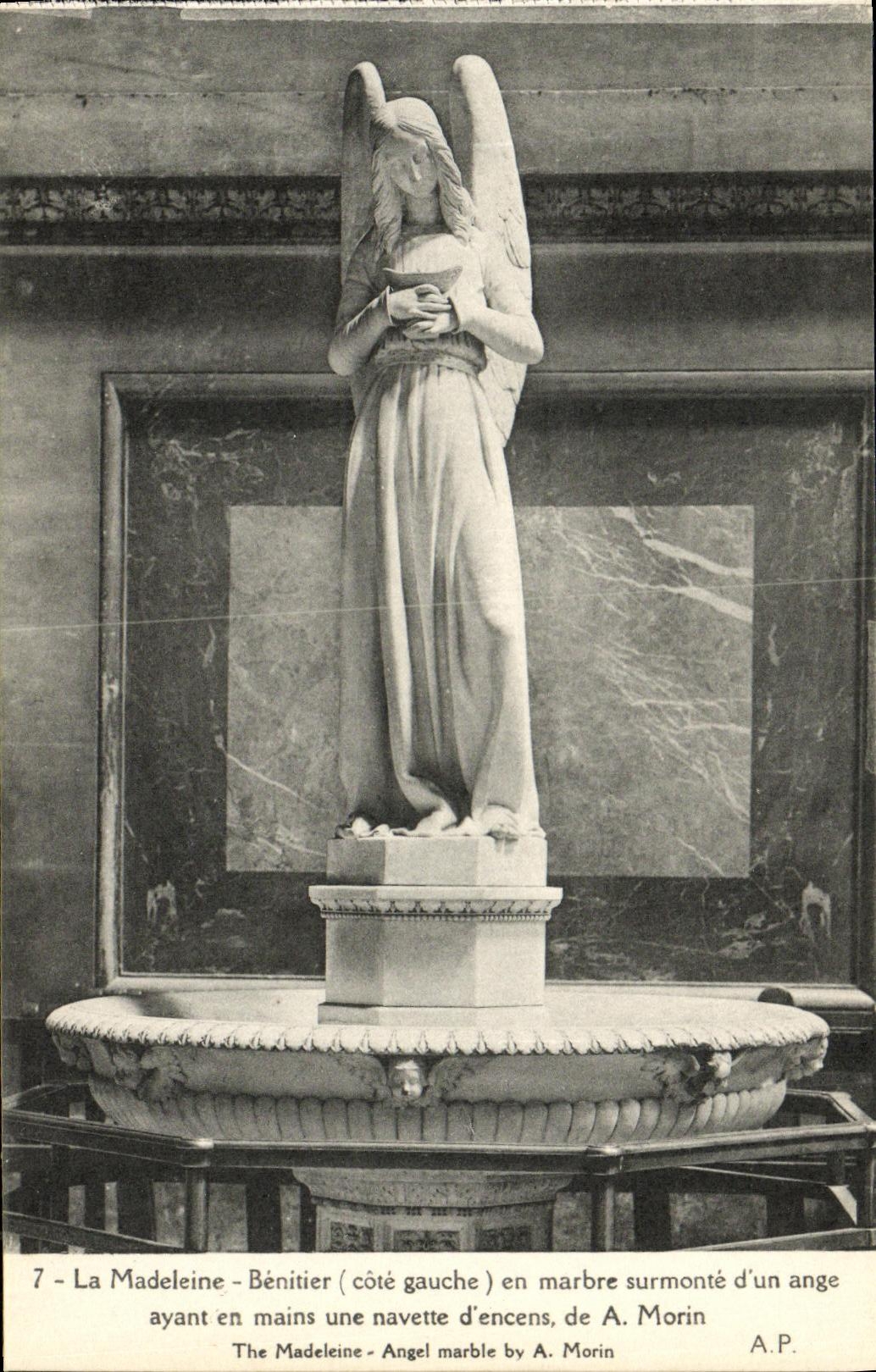 CPA La Madeleine Benitier en Marbre Surmonte d Un Ange Paris