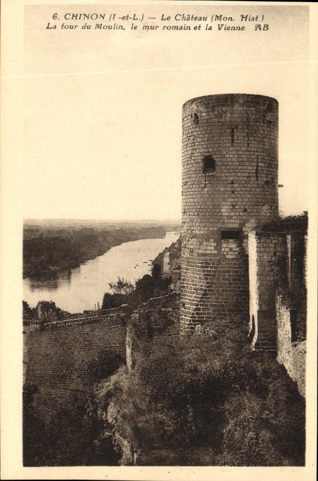 VINTAGE POSTCARD Chinon the Castle the Tower of the Mill the Wall Romain and Vienna