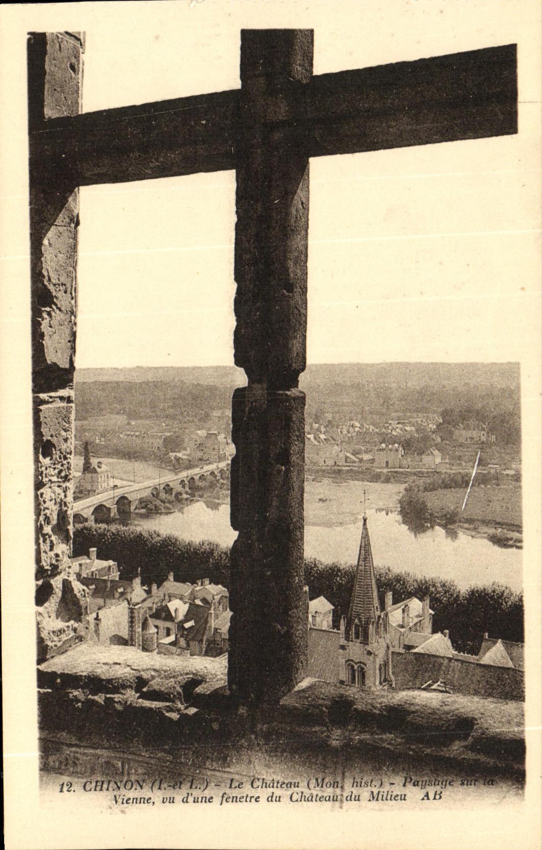 VINTAGE POSTCARD Chinon the Castle Landscape on Vienna considering D a window of the castle of the medium