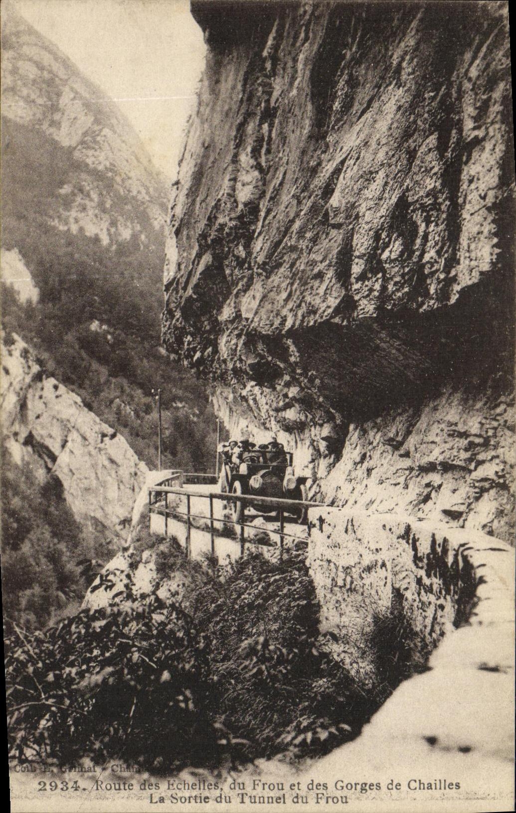 VINTAGE POSTCARD Road of the Scales of Frou and the Road metal Falls the exit of the tunnel of Automobile Frou