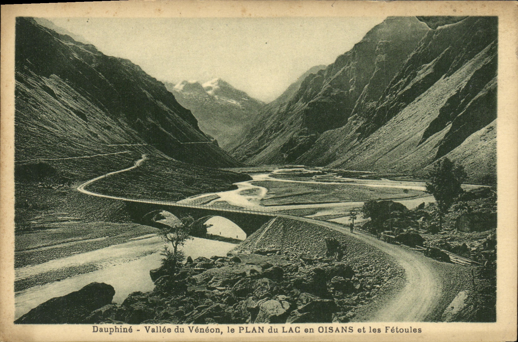 VINTAGE POSTCARD Valley of Veneon the plan of the lake in Oisans and Fetoules