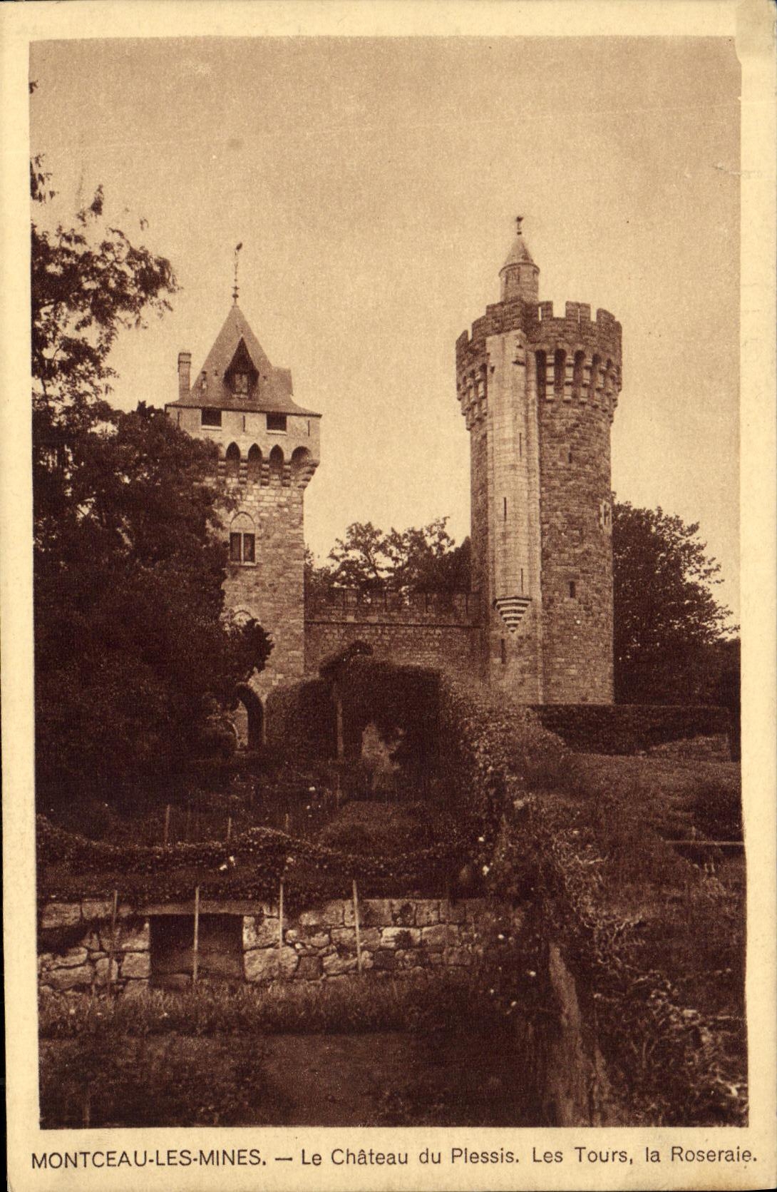 VINTAGE POSTCARD Montceau Mines the Castle of Plessis Tours the Rosery