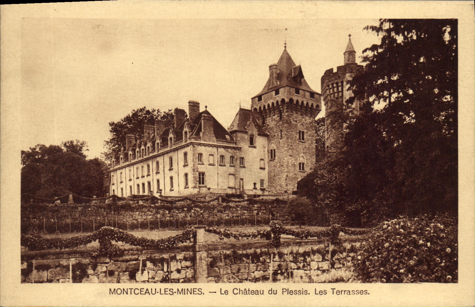 VINTAGE POSTCARD Montceau Mines the Castle of Plessis Terraces