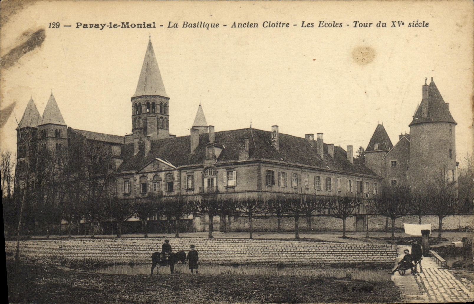 VINTAGE POSTCARD Paray Monial the Basilica Old Cloister Schools