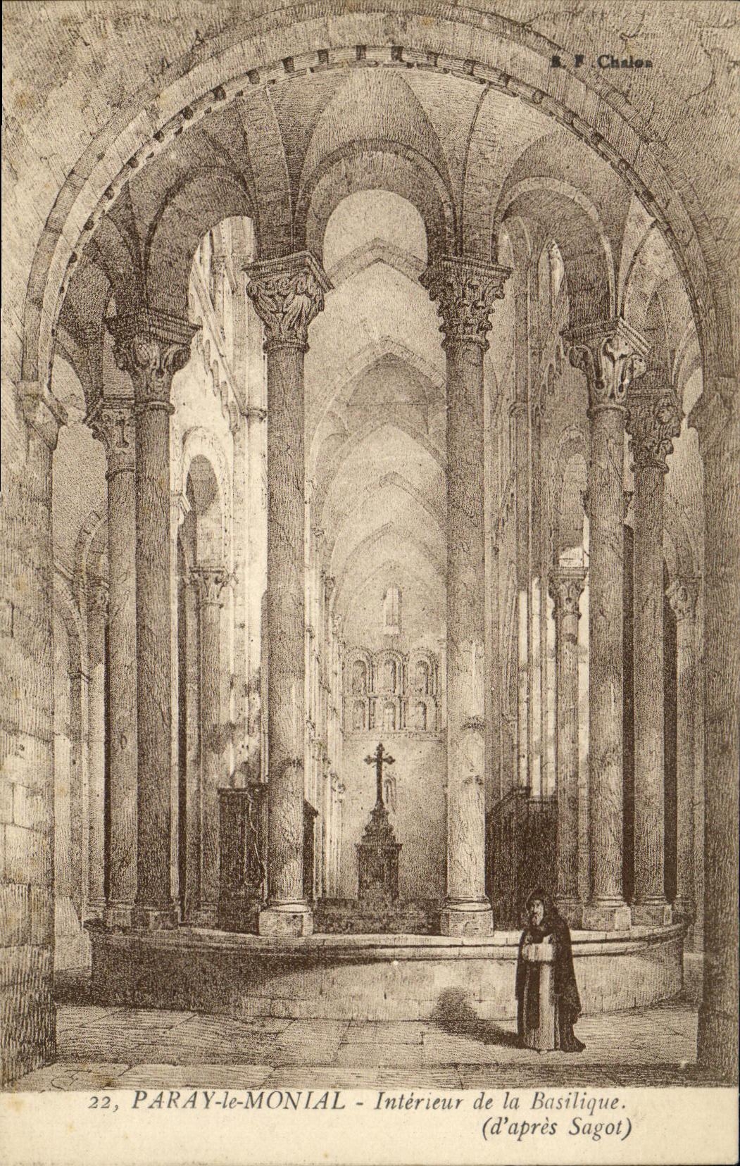 VINTAGE POSTCARD Paray Interior Monial of the Basilica D after Sagot