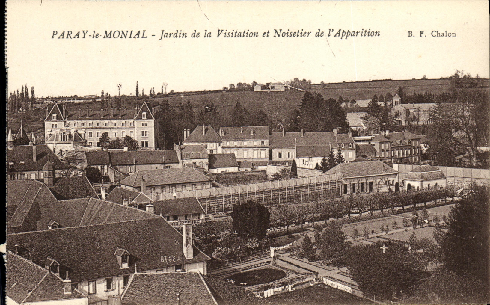 VINTAGE POSTCARD Paray Monial Garden of the Visitation and Hazel tree of L Appearance