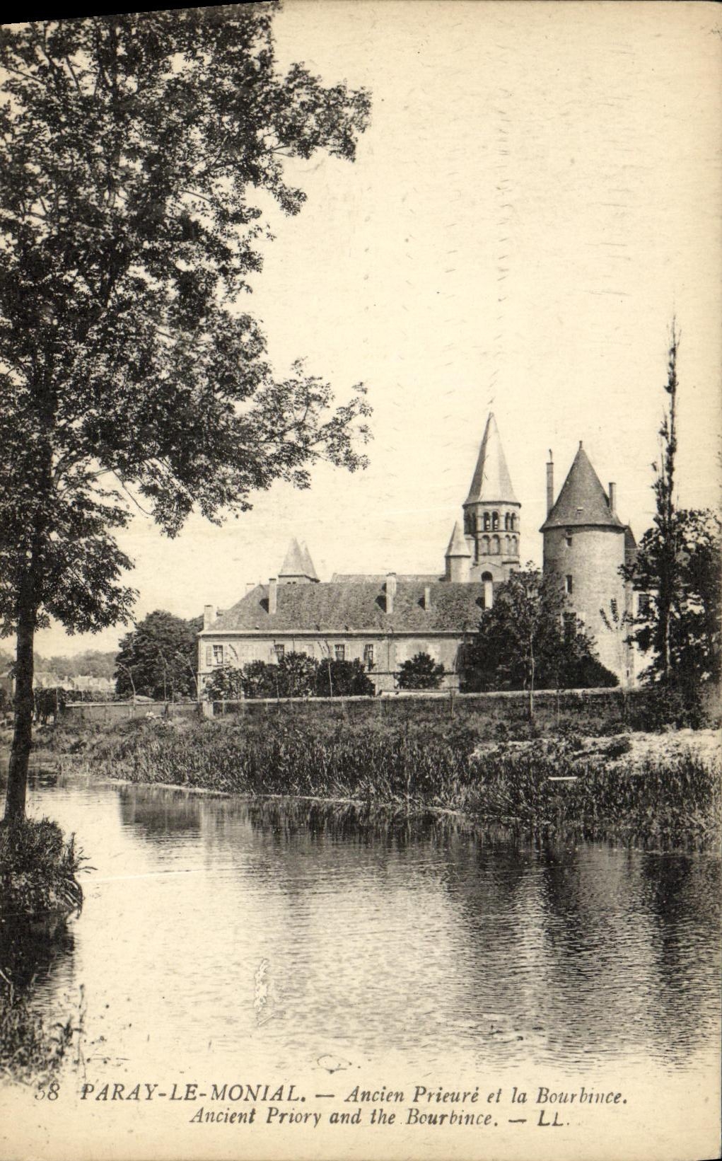 VINTAGE POSTCARD Paray Old Monial Prioress and Bourbince