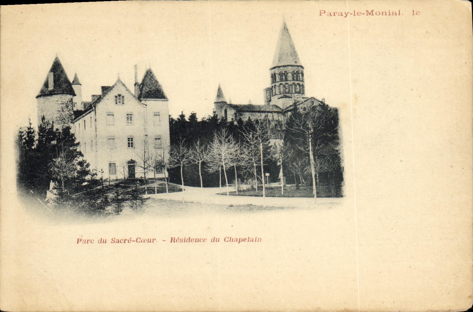 VINTAGE POSTCARD Paray Monial Park of the Sacring Heart Residence of the Chaplain