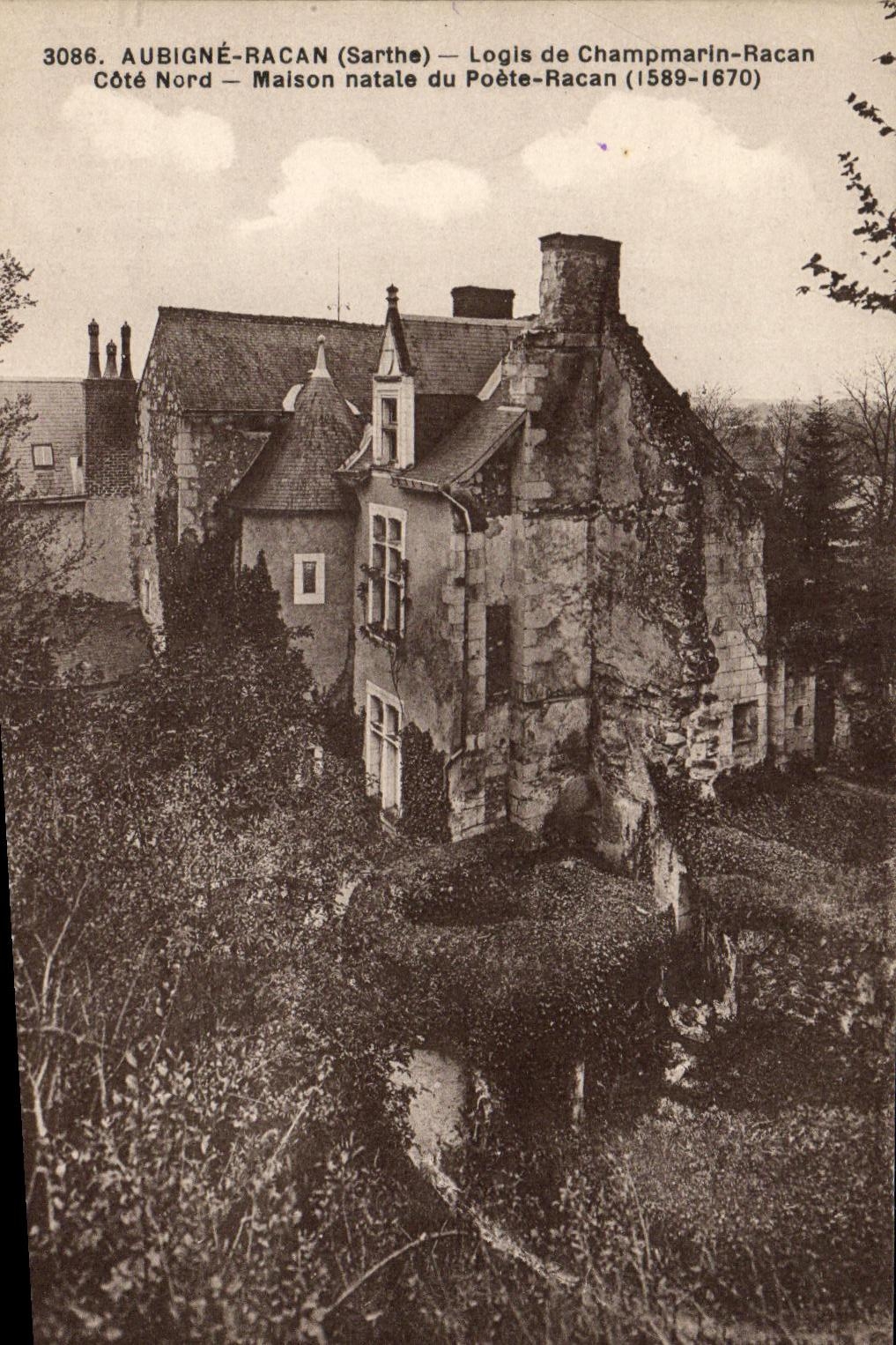 VINTAGE POSTCARD Aubigne Racan Home of Champmarin Racan Native house of the Racan poet